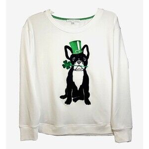 Jane and Delancey Women's Saint Patricks Day French 3D Bulldog Pullover Top Sz S